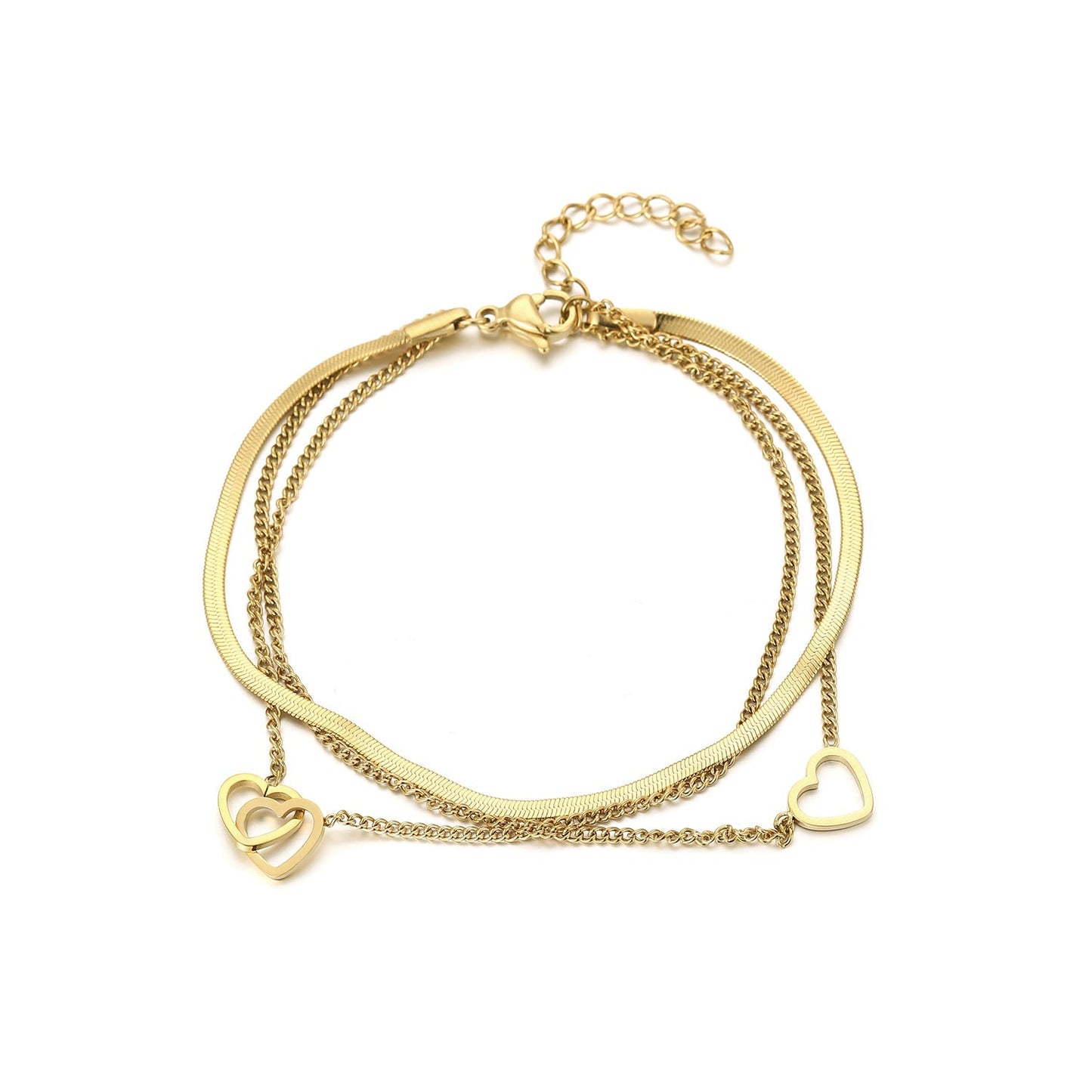 Armband drielaags hart goud