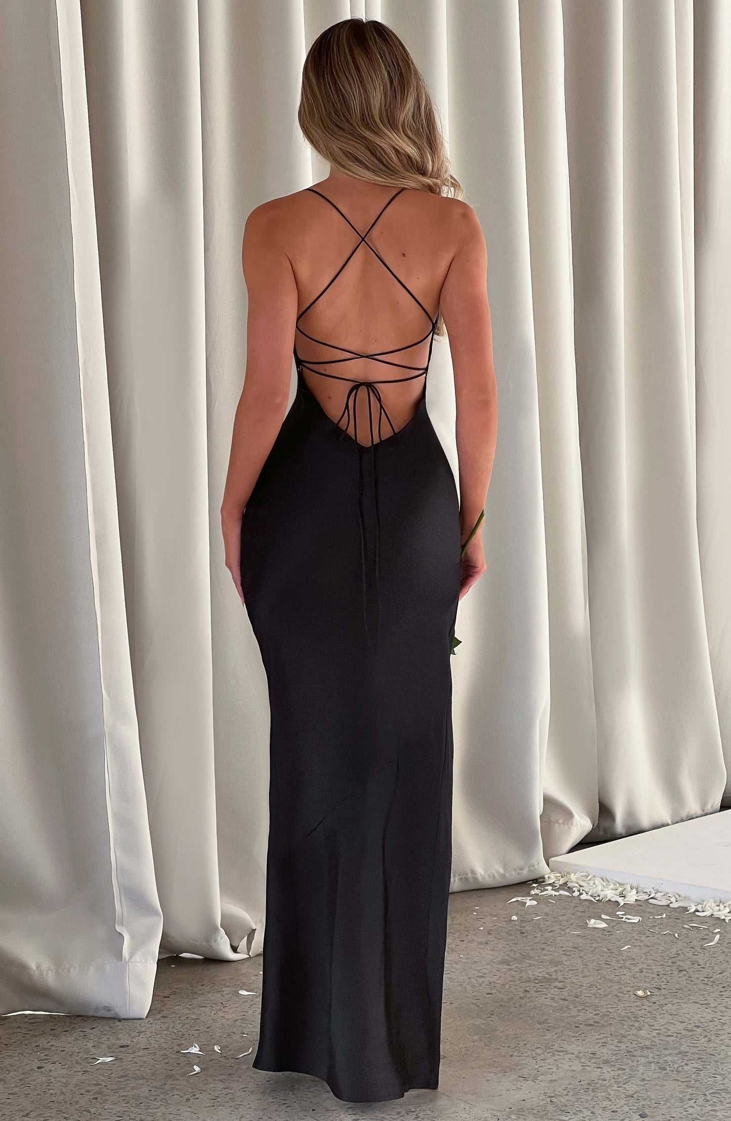 Noir Satin Maxi Jurk
