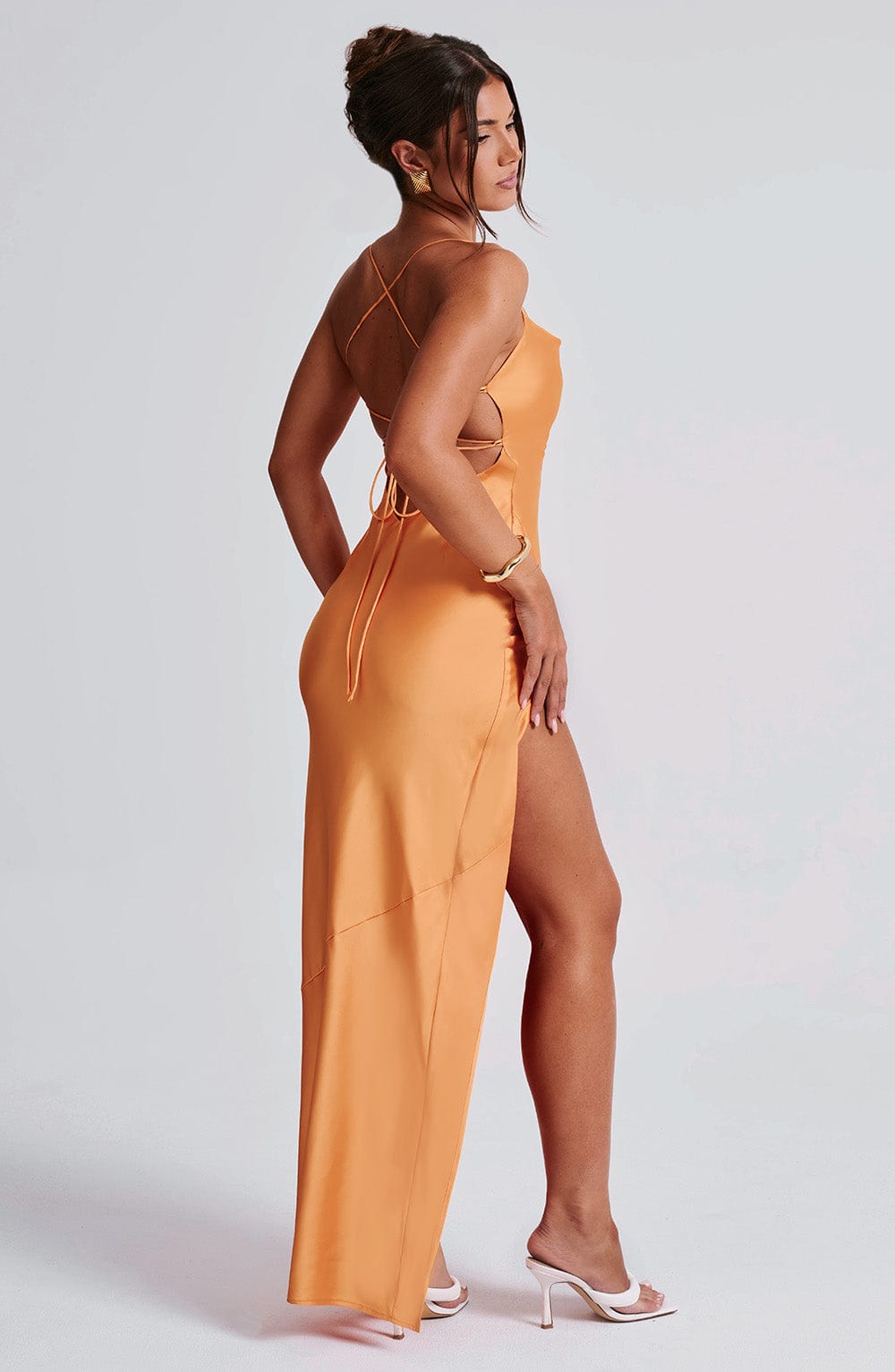 Noir Satin Maxi Jurk - Oranje