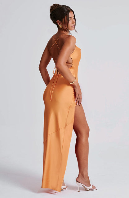 Noir Satin Maxi Jurk - Oranje