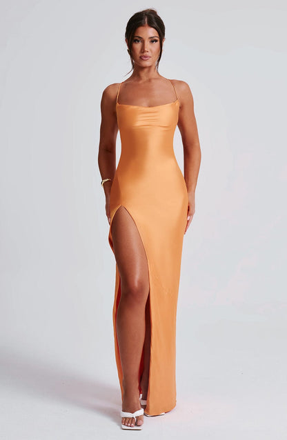Noir Satin Maxi Jurk